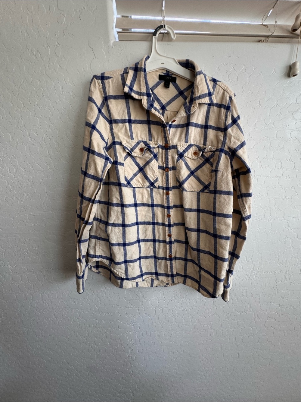 J crew Cream & Navy Plaid Button-Up Jacket